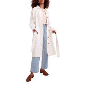 NWT Madewell Cotton Linen Trench Coat Womens Small Cream Ivory Midi Button Front
